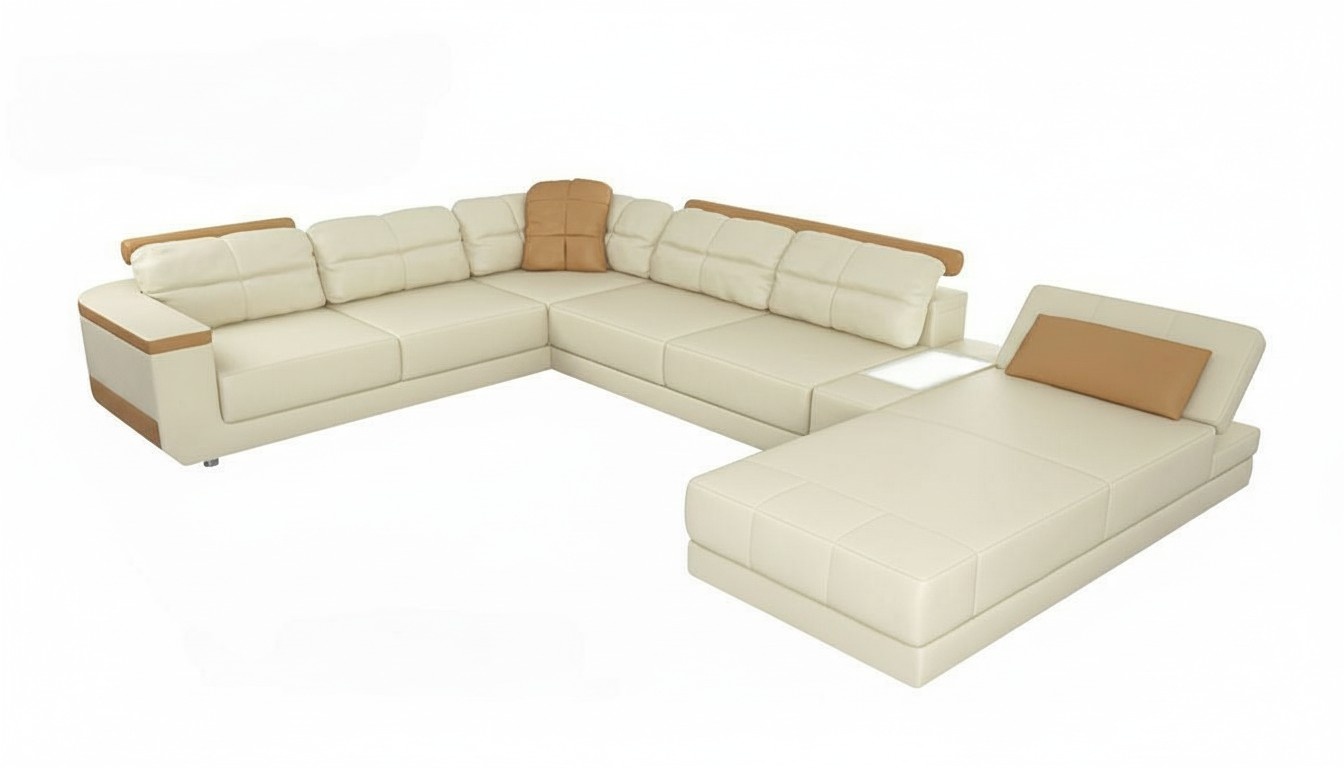 Designer Leder Stoff Sitz Modernes Ecksofa UForm Wohnzimmer Design Couch Polster