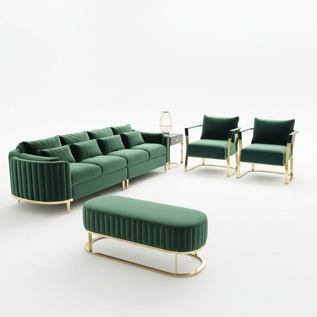 Designer Luxus Couch Grün Set Polster Garnitur Textil Samt Stoff Sofa