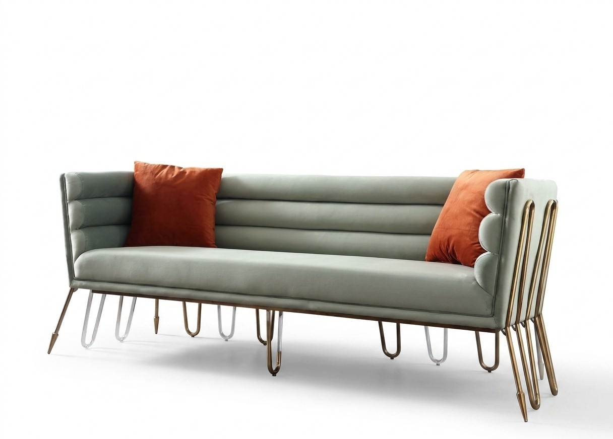 Designer Metall Drei Sitzer Couch Sofa Polster Sitz 3er Leder Stoff Design