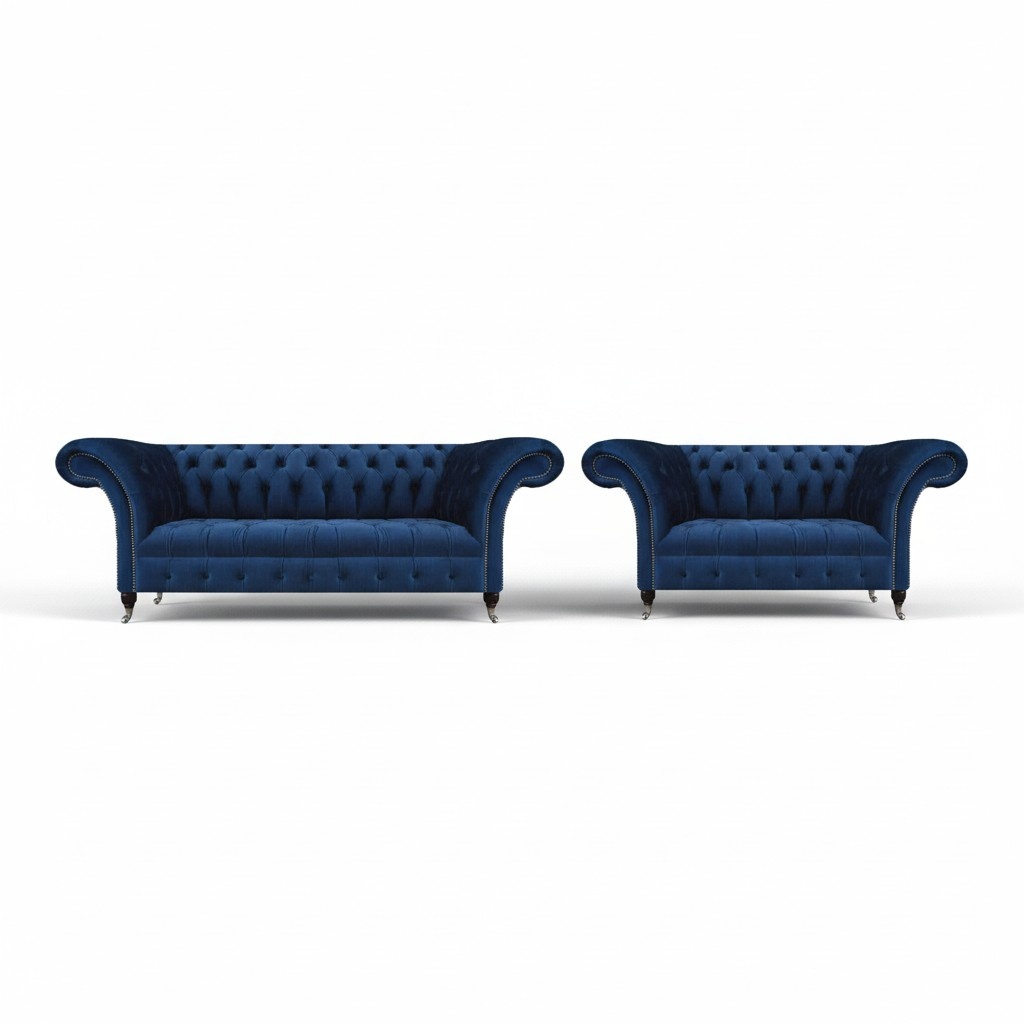 Designer Möbel Wohnzimmer Chesterfield Blau 2x Sofas Polstermöbel Einrichtung