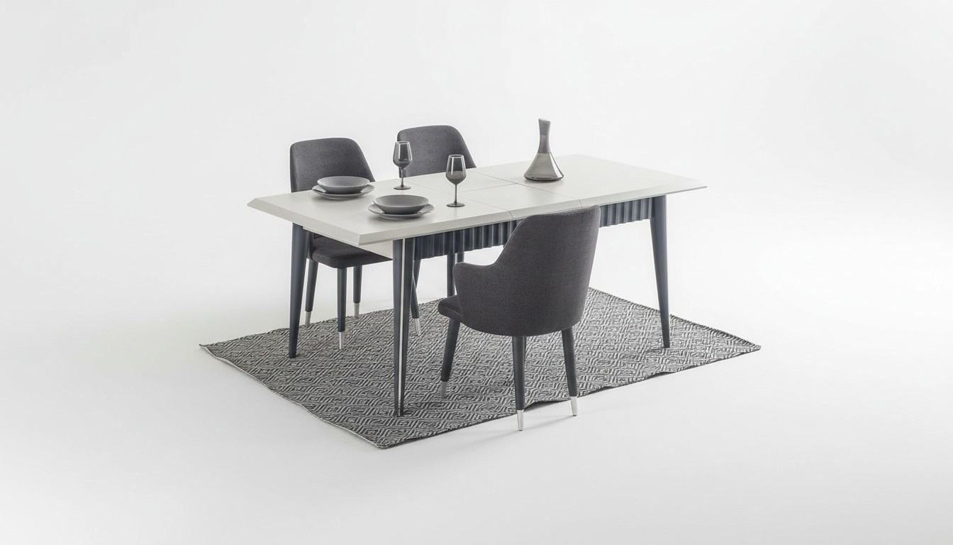 Designer Rechteckiger Weißer Esstisch 6x Graue Polster Stühle 7tlg. Set