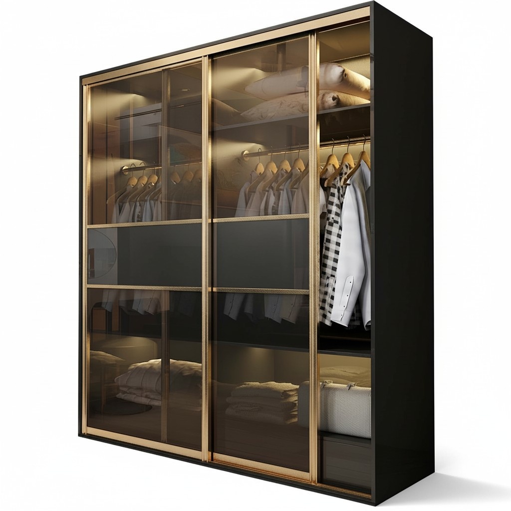 designer Schlaf Zimmer Schrank Glas Schränke Kleider Luxus Holz Edelstahl