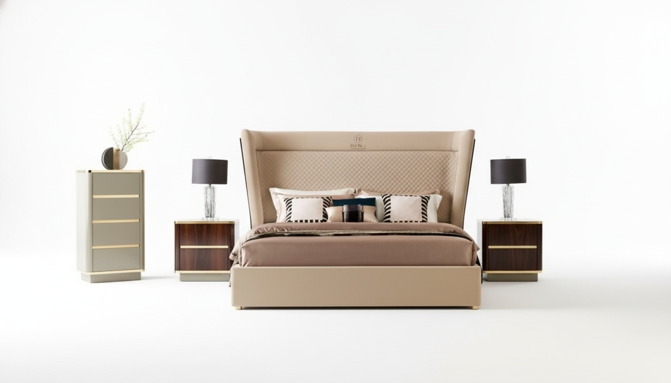 Designer Schlafzimmer Bett 2x Nachttische Kommode 4tlg. Set Neu 180x200cm neu