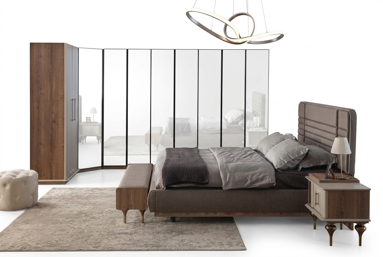 Designer Schlafzimmer Set Doppelbett 2x Nachttische Eckschrank 4tlg