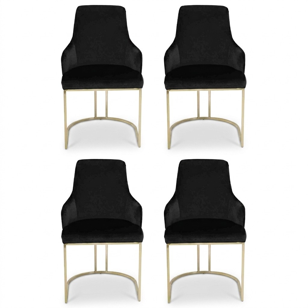 Designer Schwarze 4x Metallstühle Luxuriöse Edelstahl Polster Möbel