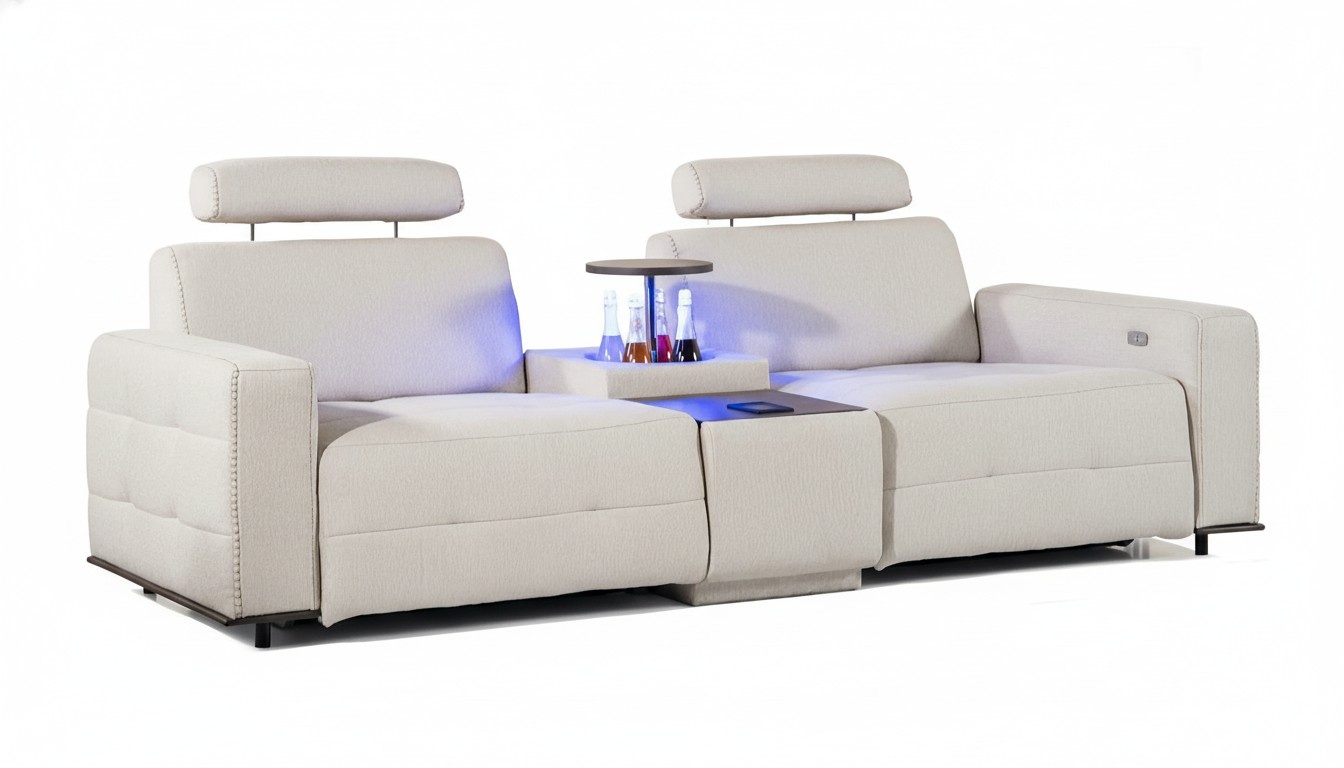 Designer Sofa 3 Sitzer Modern Wohnzimmer Couch Polster Beige Sofa mit Konsole