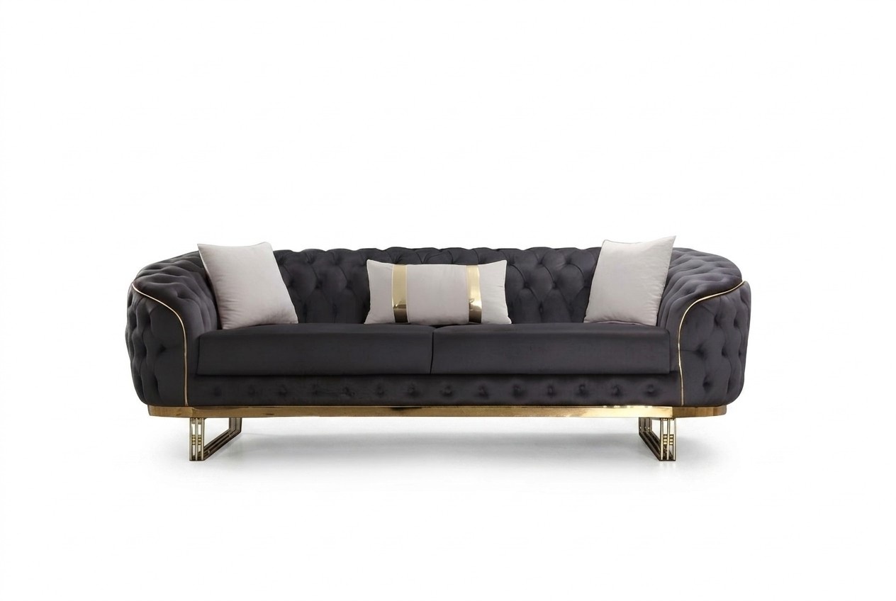 Designer Sofa 3 Sitzer textil Couch Polster Sofas Design Braun Chesterfield