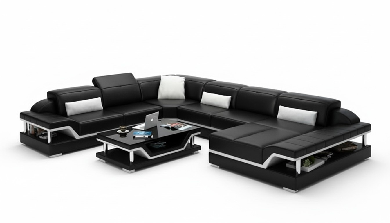 Designer Sofa Couch Ecksofa mit Hocker Polster Garnitur Wohnlandschaft U-Form