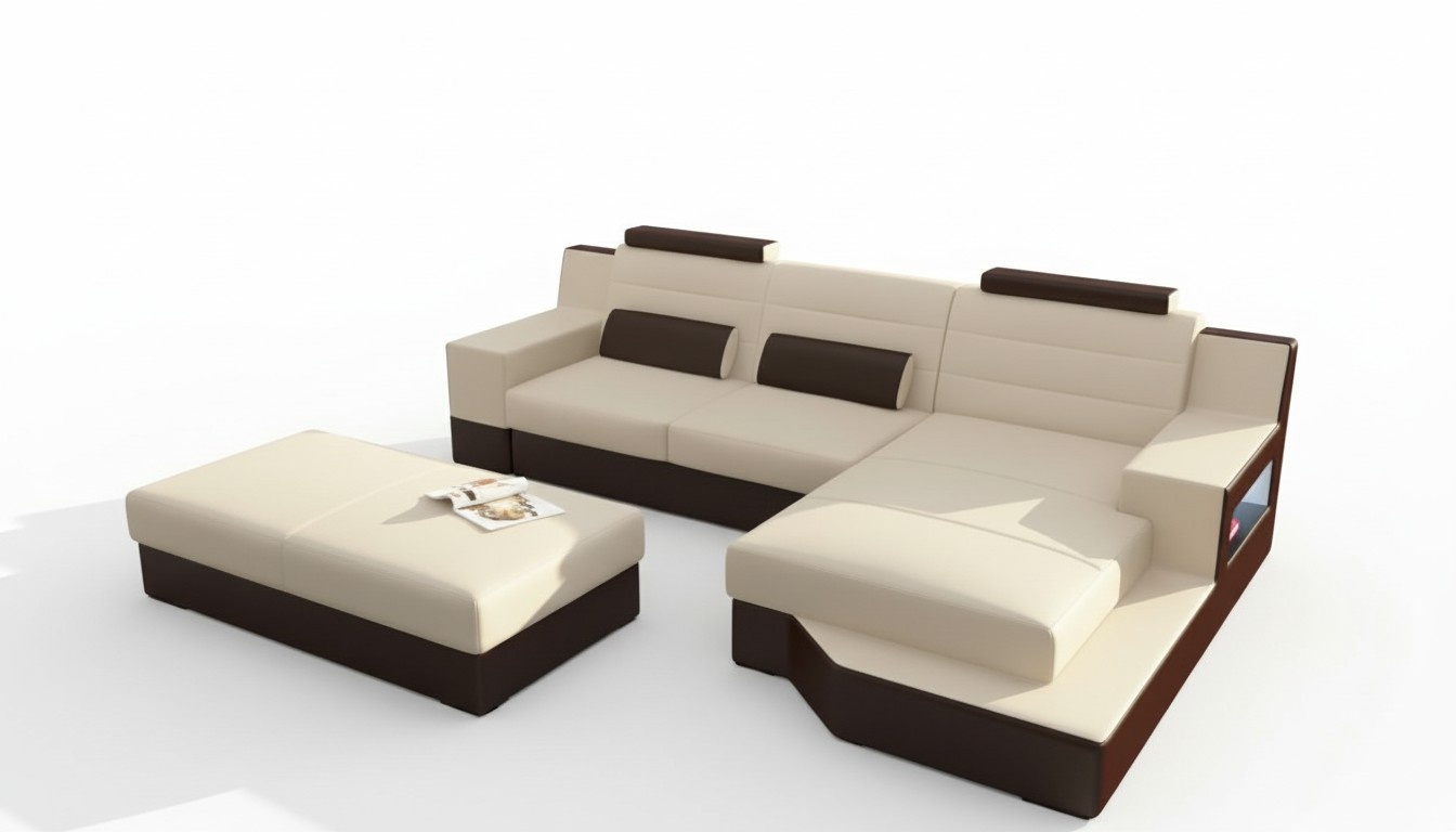 Designer Leder Textil Polster Garnitur Wohnlandschaft L-Form Sofa Couch Ecksofa