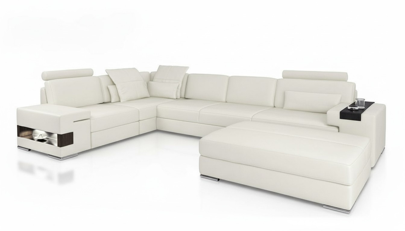 Designer Sofa Couch Ecksofa mit Hocker Polster Garnitur Wohnlandschaft L-Form