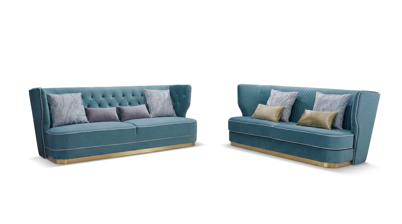 Designer Sofa Sofagarnitur 3+3 Sitzer Couch Polster Garnitur Gruppe Metall Samt