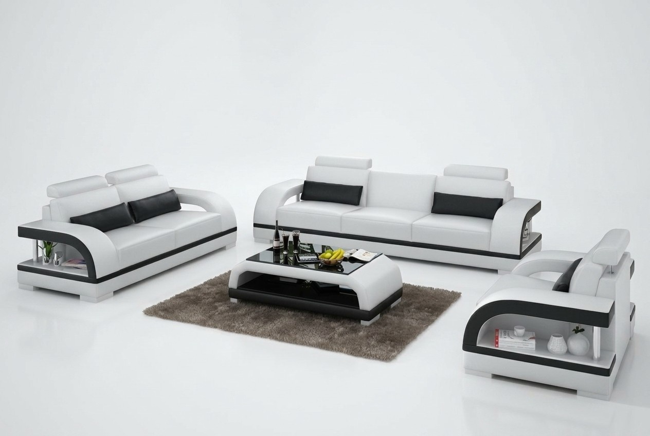 Designer Sofagarnitur Ledersofa Set 3+2+1 mit USB Garnitur Sofa Couch Neu Weiß