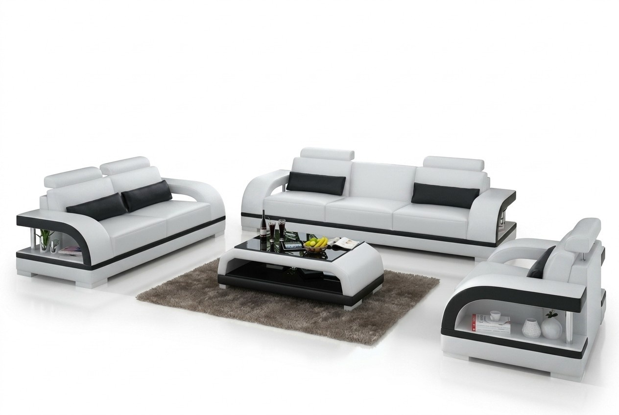 Designer Sofagarnitur Ledersofa Set 3+2+1 Garnitur Sofa Couch Neu Zitadelle Weiß