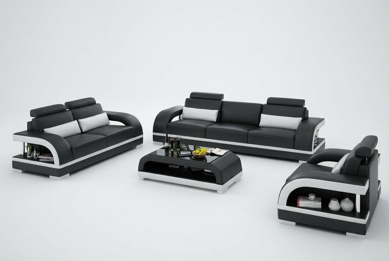 Designer Sofagarnitur Ledersofa Set 3+2+1 Garnitur Sofa Couch Neu Zitadelle S/W