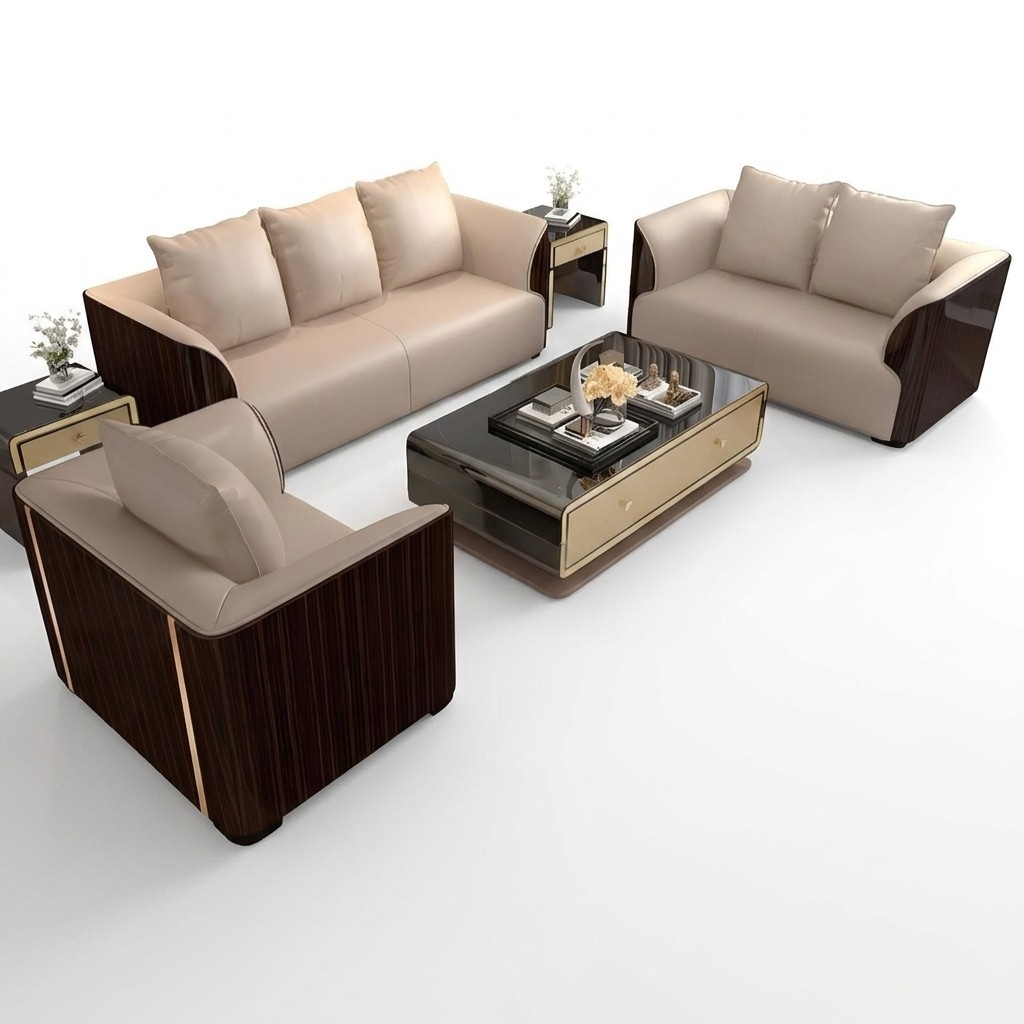 Designer Wohn Zimmer Sitz Möbel Couch Polster Leder Garnitur 3+2+1 Sofa