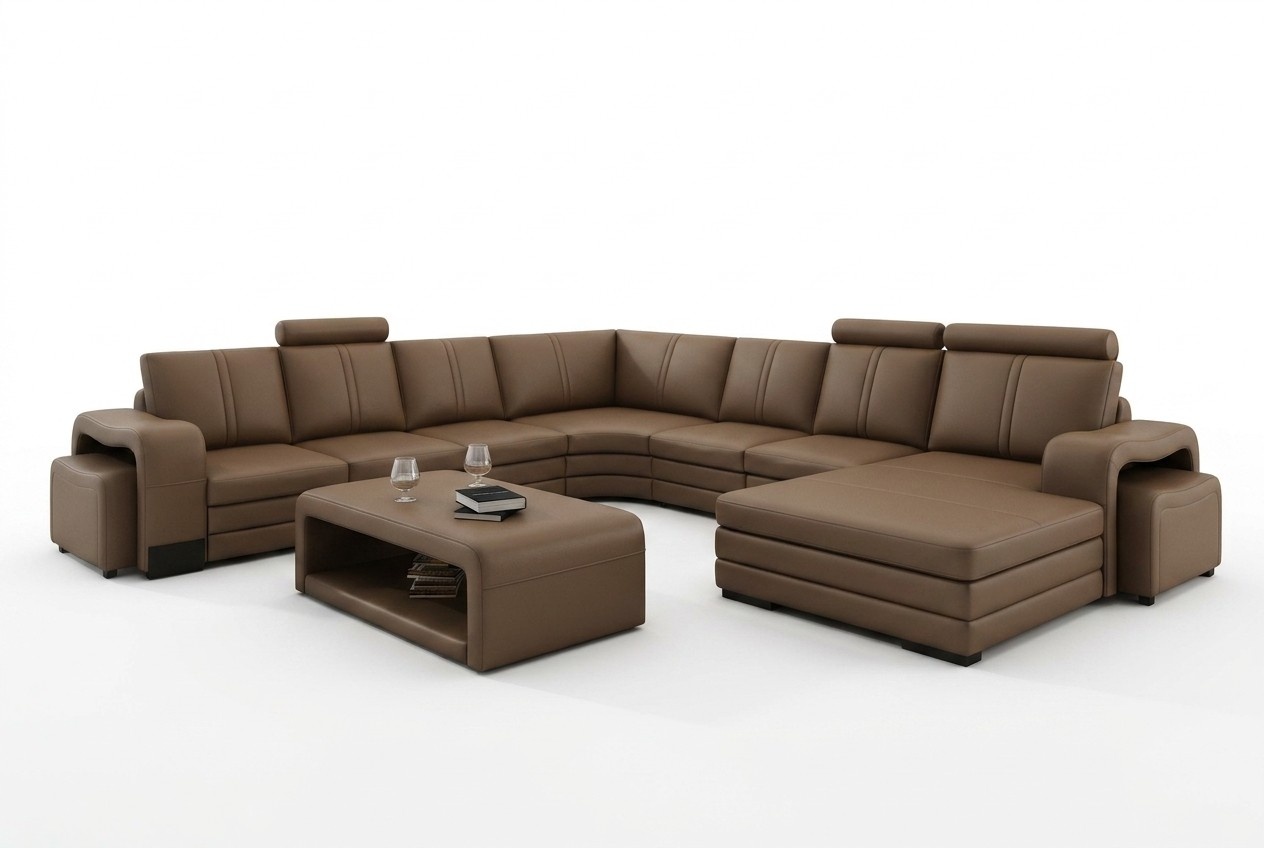 Designer Wohnlandschaft U-Form Hocker Couchtisch Couch Ecksofa Polster Garnitur