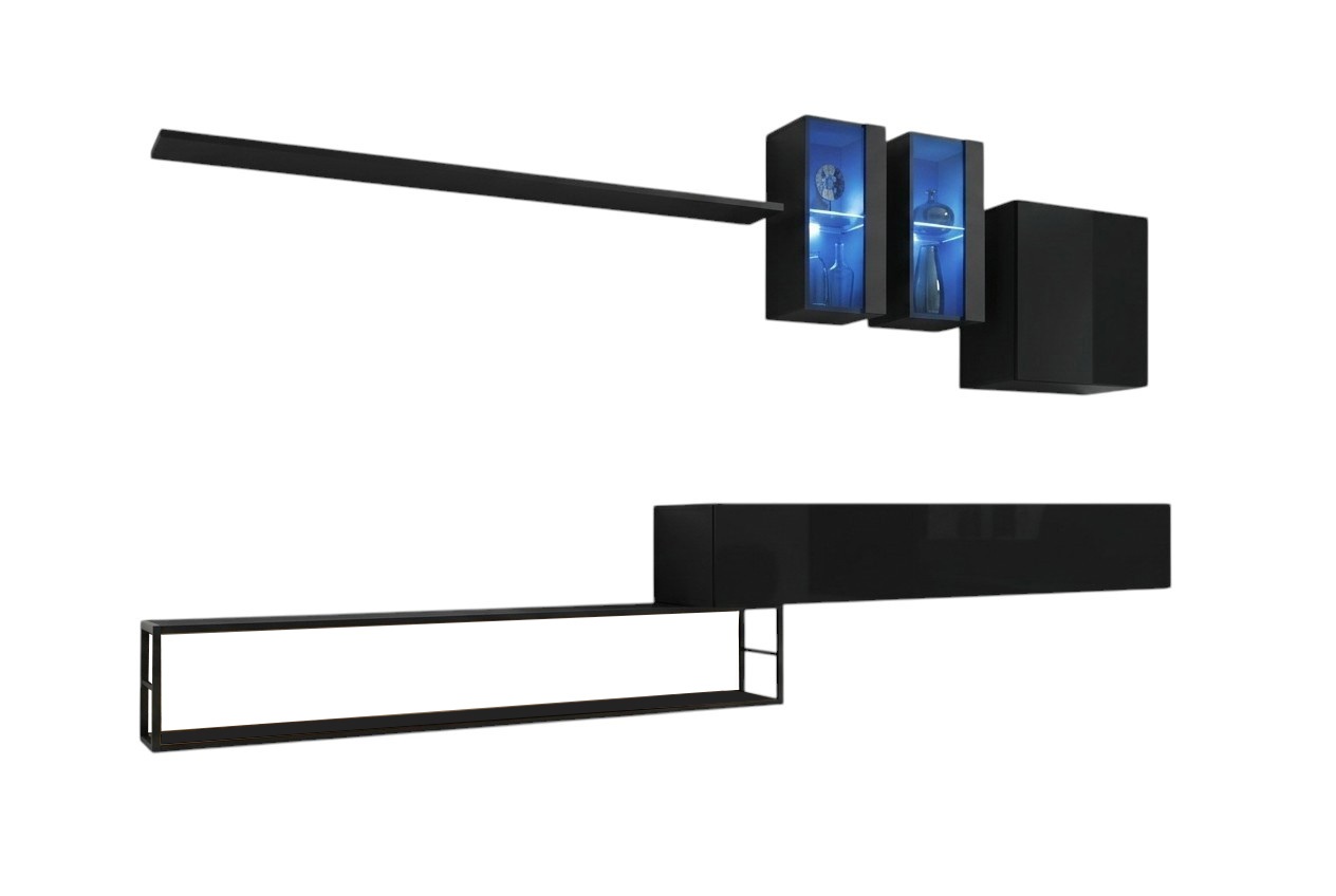 Designer Wohnwand Schwarz Modern Luxus TV Ständer Holzmöbel Einrichtung Garnitur
