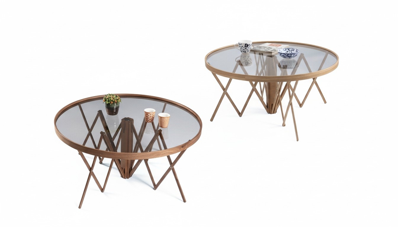 Designer Wohnzimmer Set 2x Couchtische Rund Kaffee Tisch Luxus Möbel