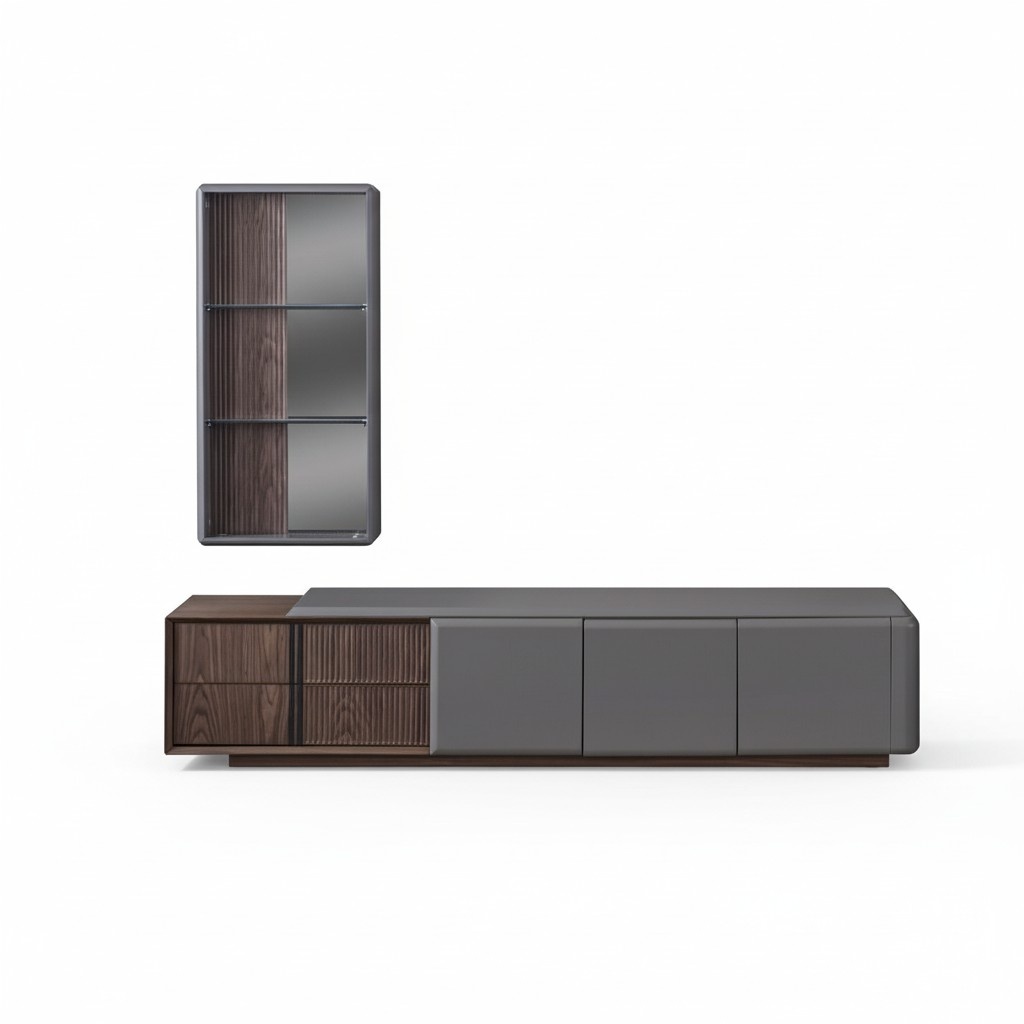 Designer Wohnzimmer set TV-Schrank mit Exclusive Wandregal Regal 2tlg.