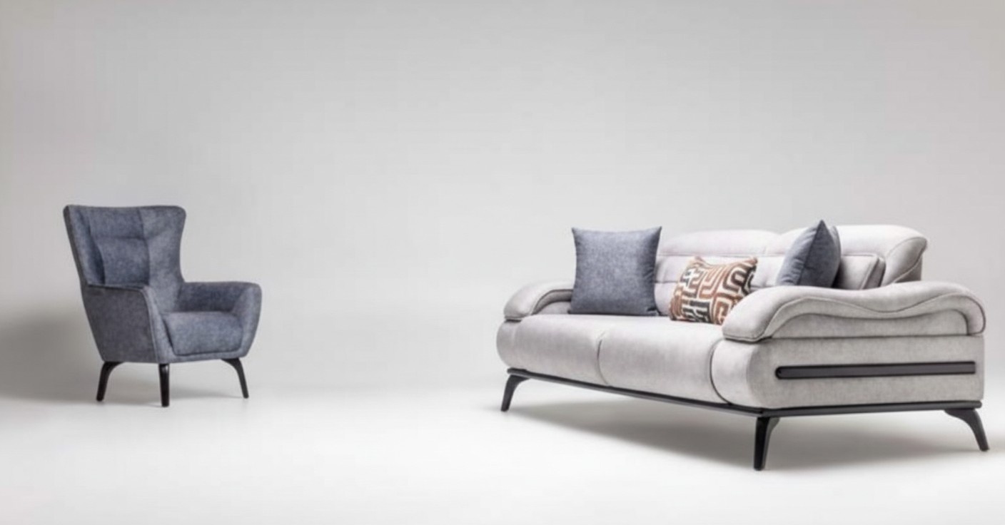 Designer Wohnzimmer Sitz Möbel Luxuriöser Dreisitzer Einsitzer 2tlg Set