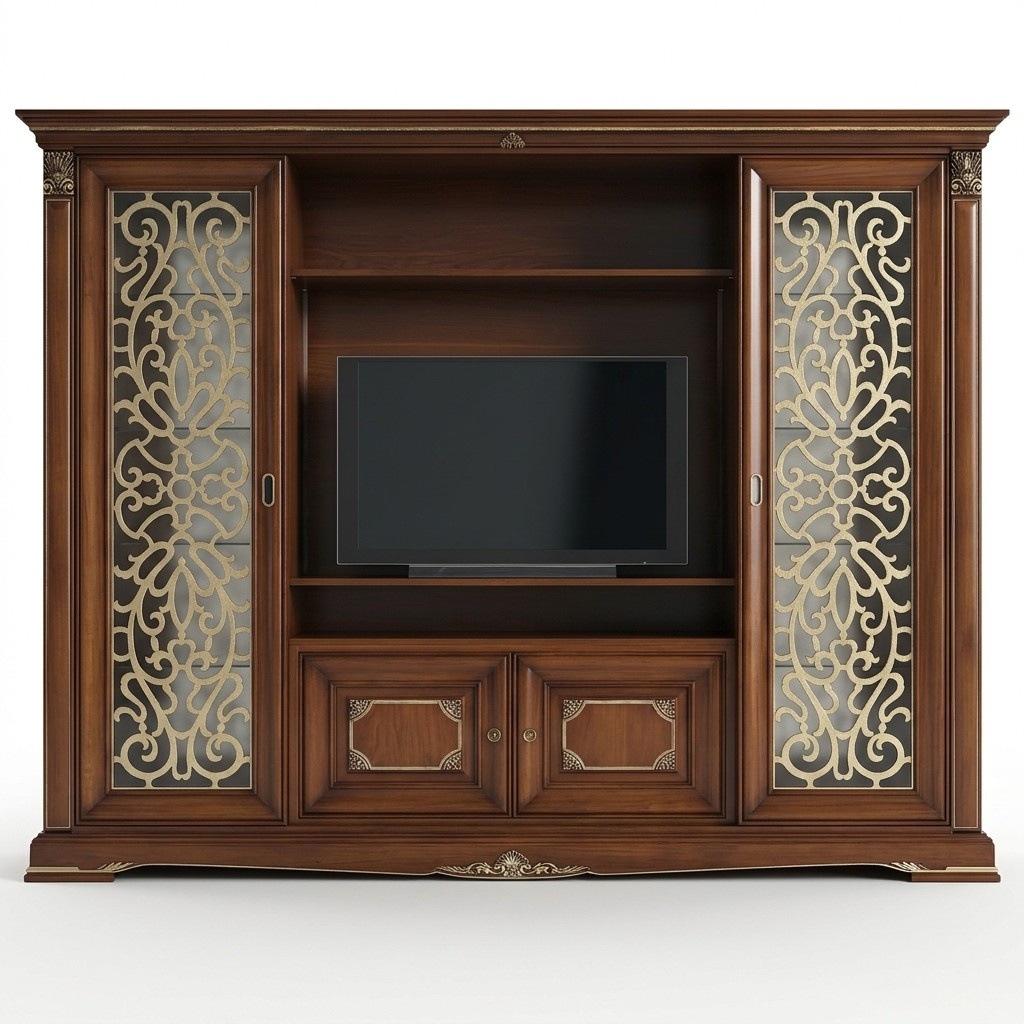 Designer Wohnzimmer TV Anbauwand Medienwand Fernsehwand Fernsehschrank Wohnwand Massivholz