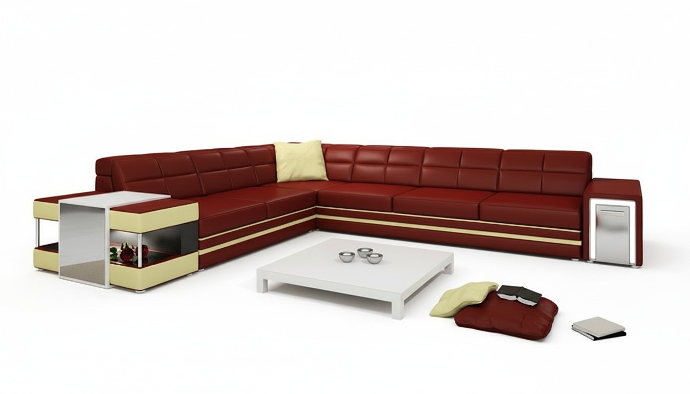 Designersofa Ecksofa Couch Ledersofa Polster Sitz Eck Garnitur +Licht Neu PH3026