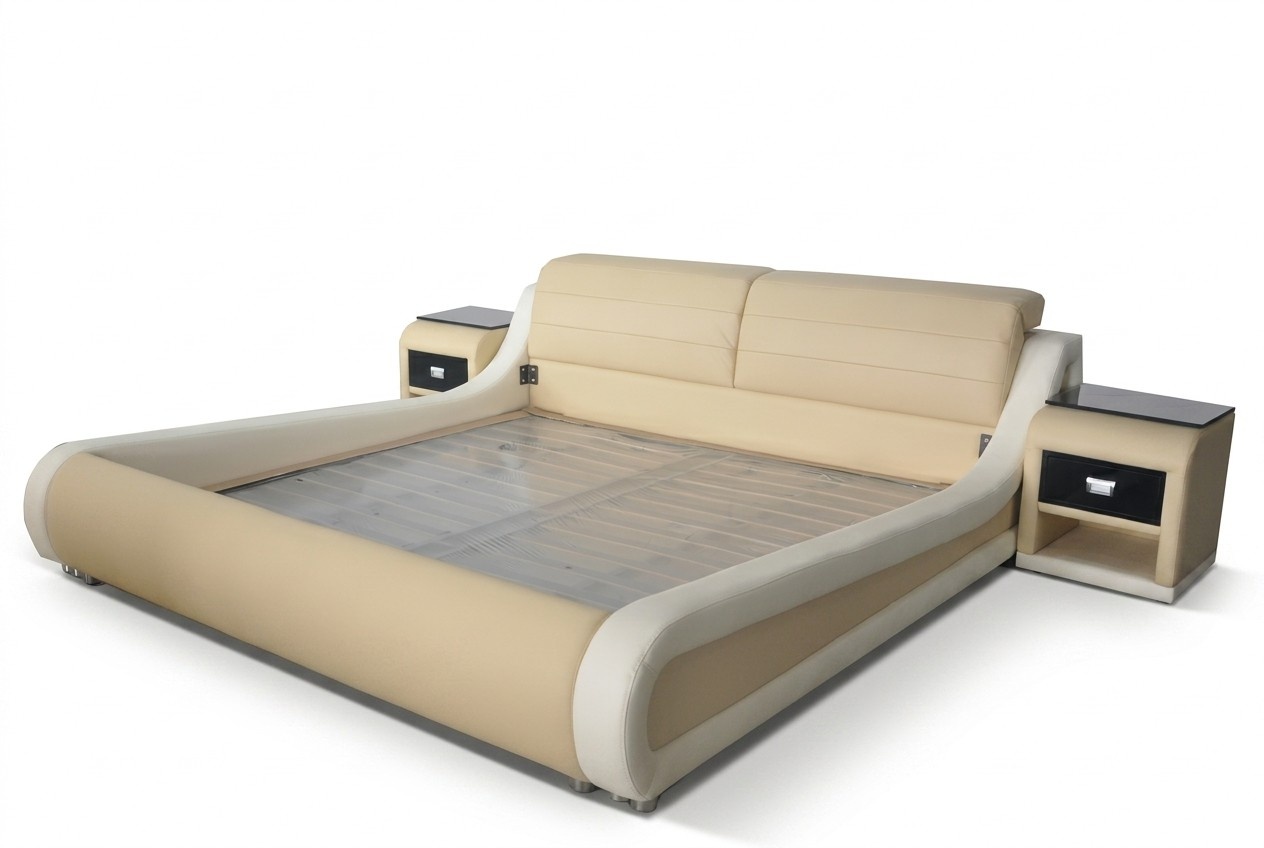 Doppel Luxus Design Leder Bett Polster Betten Moderne Hotel Multifunktion LB8831