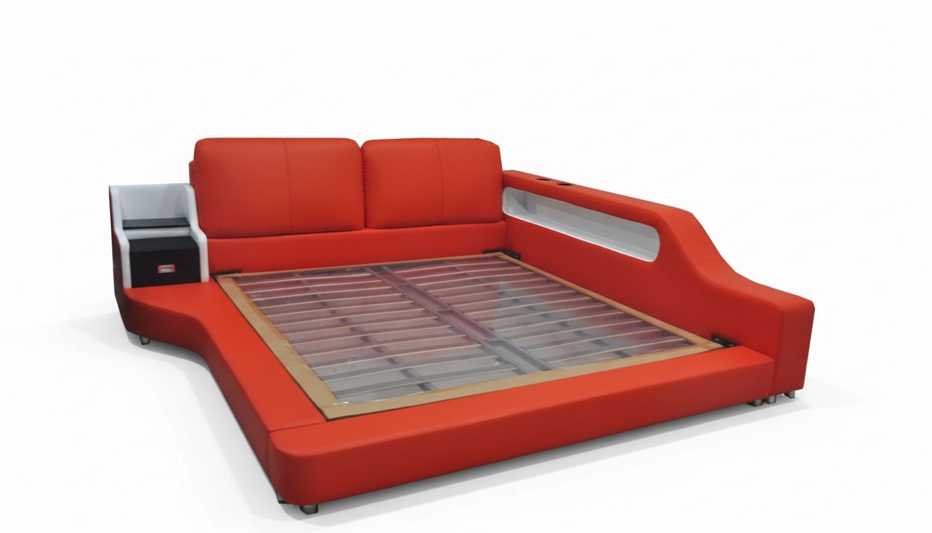 Doppel Luxus Design Leder Polster Betten mit USB Hotel Multifunktion LB8841
