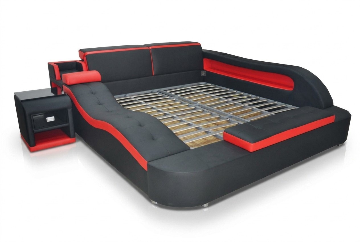 Doppel Luxus Design Leder Bett Polster Betten Moderne Hotel Multifunktion LB8840