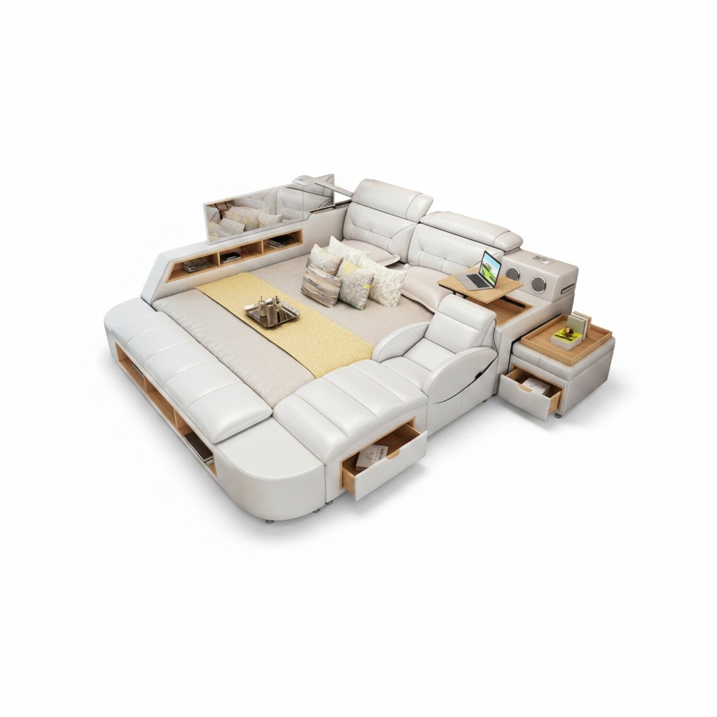 Doppel Luxus Design Leder Bett Polster Betten USB Hotel Multifunktion