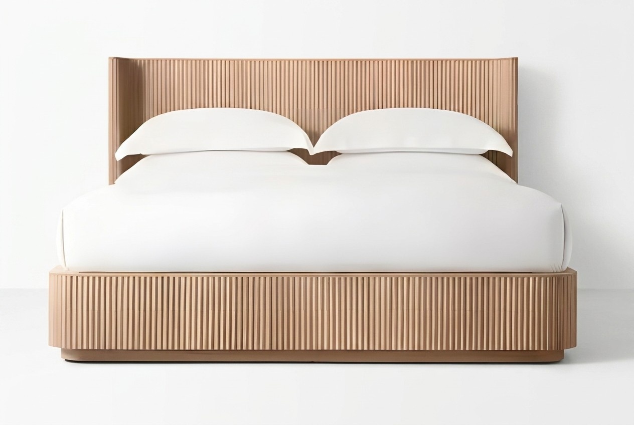 Doppelbett 180x200cm Holz Betten gerippter Kopfteil Luxus Schlafzimmer