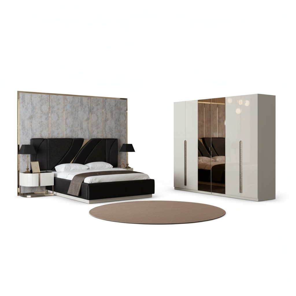 Doppelbett 2x Nachttische Kleiderschrank Modernes Schlafzimmer Set 4tlg