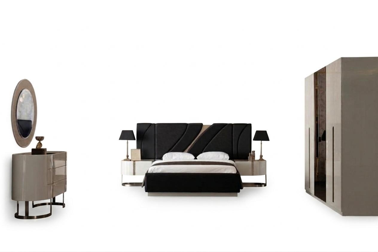 Doppelbett 2x Nachttische Kommode Spiegel Kleidershrank Schlafzimmer Set