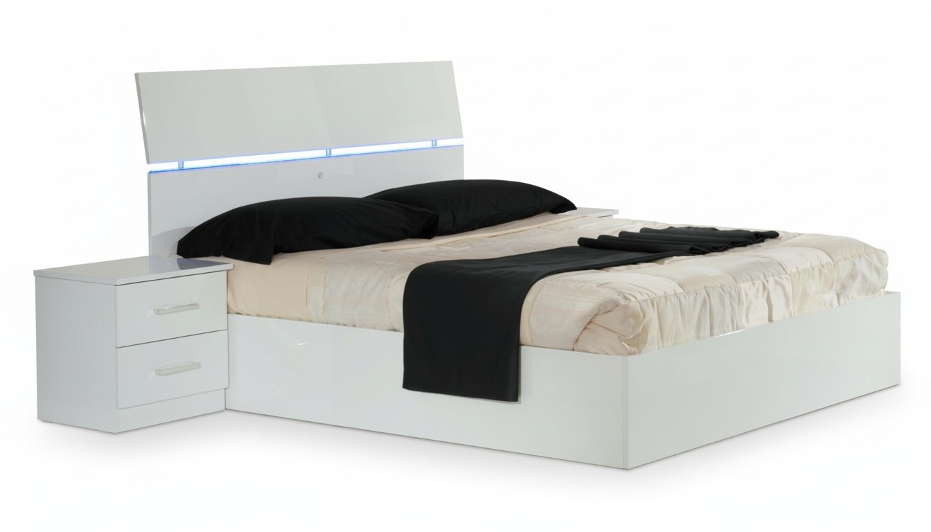 Doppelbett Bett 2x Nachttische Holz Design Betten Modern Stil 3tlg. LED Licht