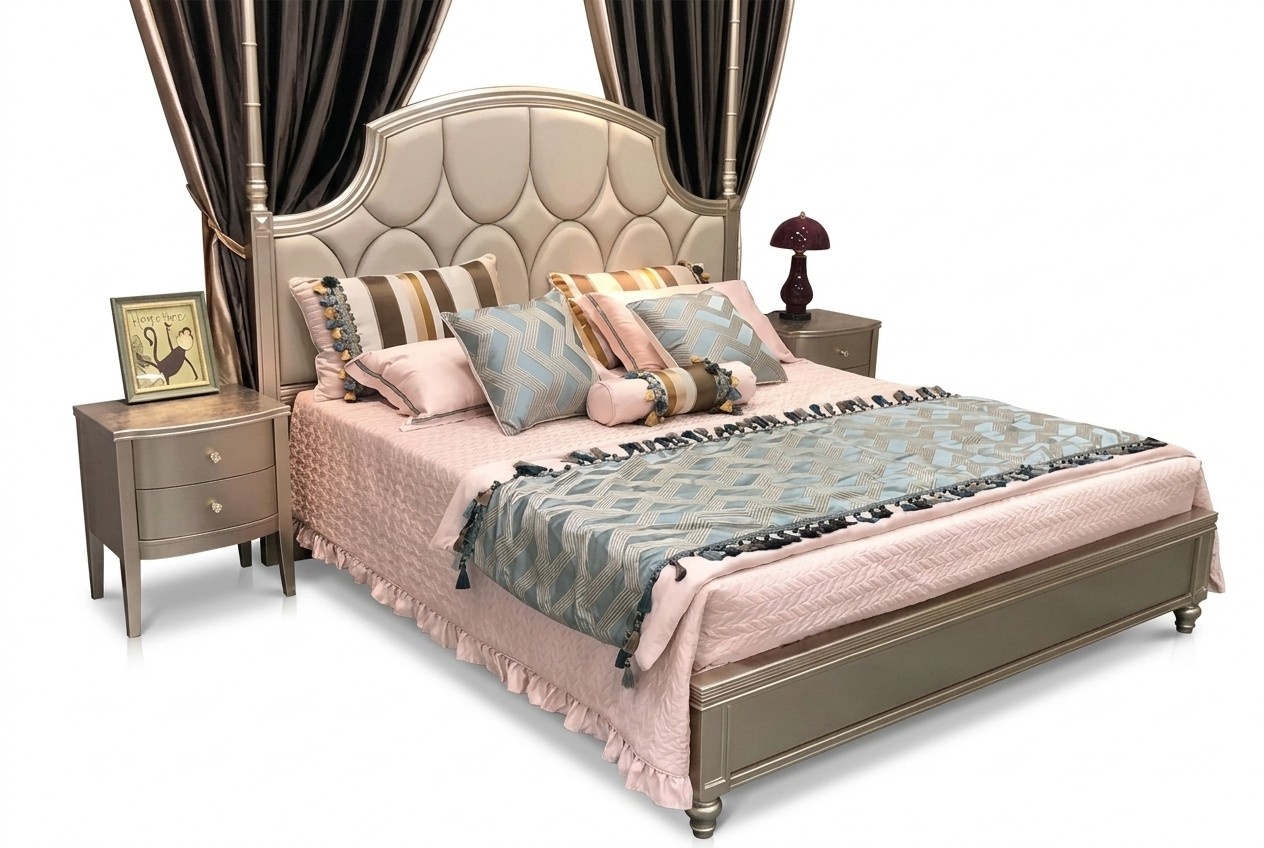 Doppelbett Bett Luxus Betten Holz Bettgestelle Bettrahmen Beige Design