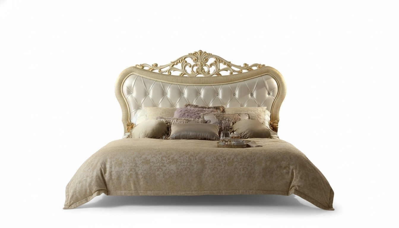 Doppelbett Bett Luxus Betten Holz Bettgestelle Bettrahmen Beige Design Modern