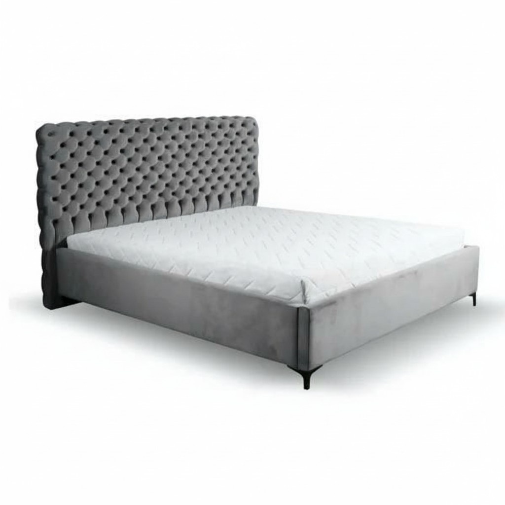 Doppelbett Bett Schlafzimmer 160сm Matratze Grau moderner Chesterfield Holz