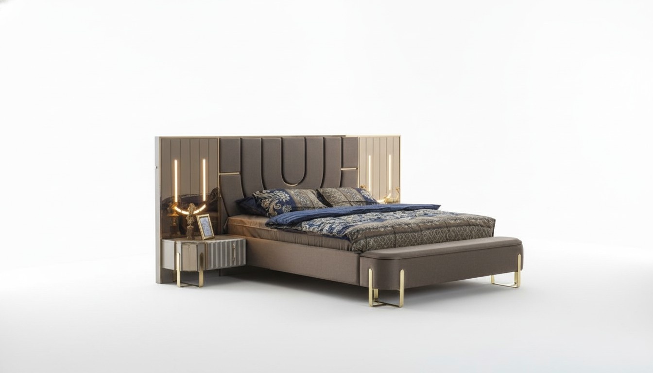 Doppelbett Garnitur Schlafzimmer Luxus Bett Modern Braun 3tlg Design