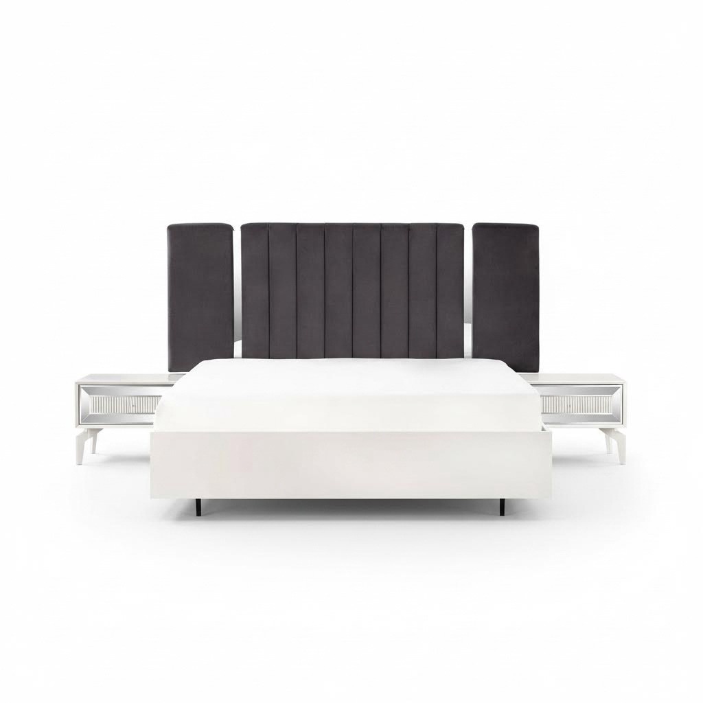 Doppelbett Granitur Schlafzimmer Weiß Bettrahmen Set 3tlg Nachttische