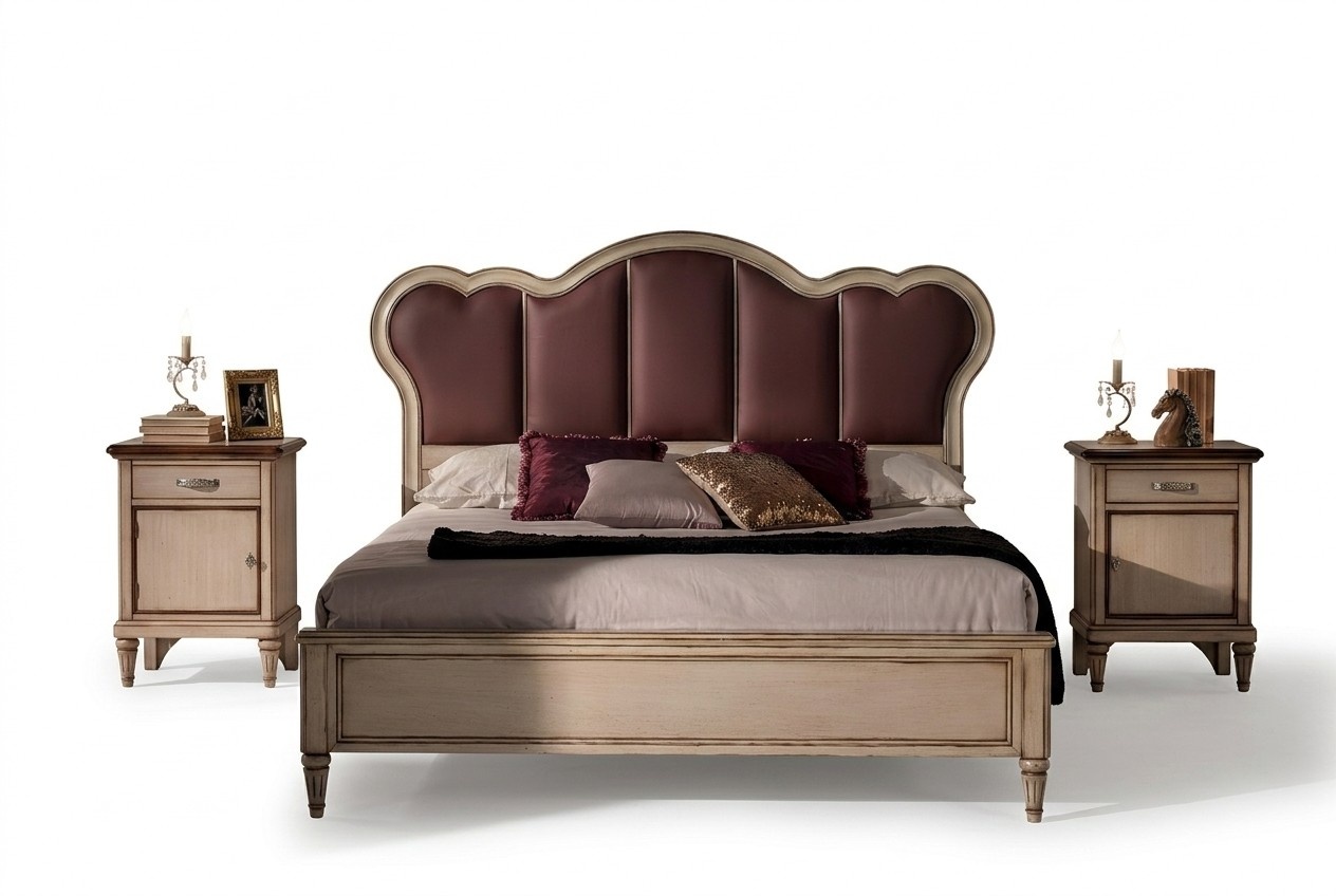 Doppelbett Schlafzimmer Hotel Ehe Luxus Bett 2x Nachttisch 3pcs Bett Set neue Möbel