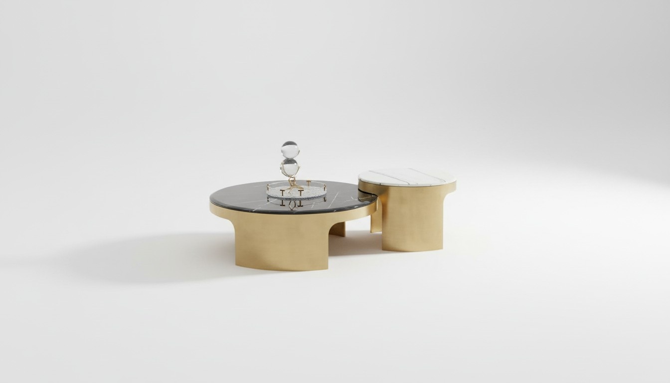 Doppelter Couchtisch Schwarz Weiß Luxus Tisch Wohnzimmer Kreative Modern Möbel