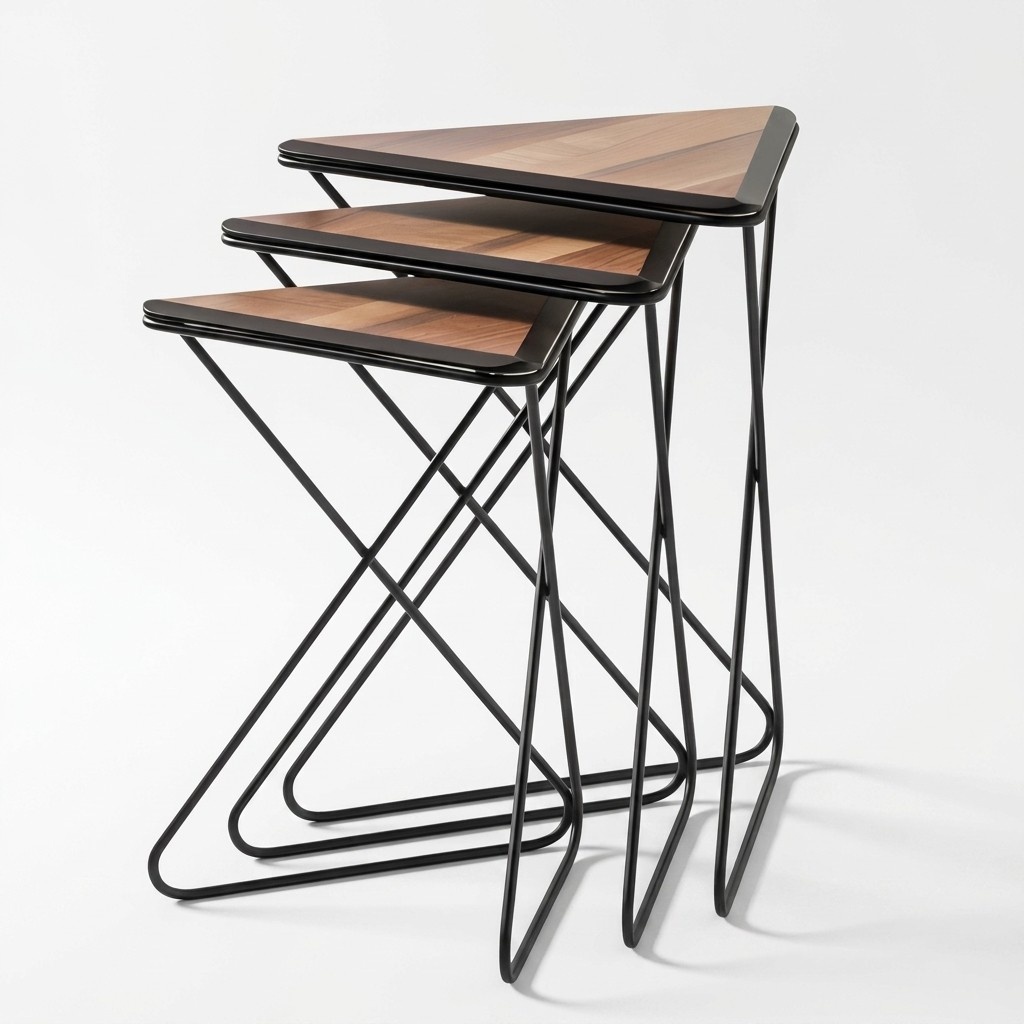 Set von 3 Nesting Tischen mit Dreieckiger Holzplatte
