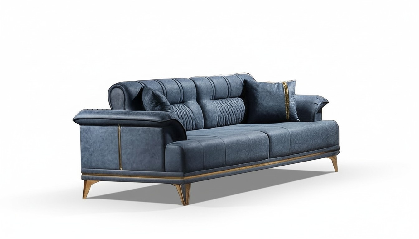 Dreisatzsofa Wohnzimmer 3-Sitzer Sofa Polster Möbel Stoff Blau Modern Couch