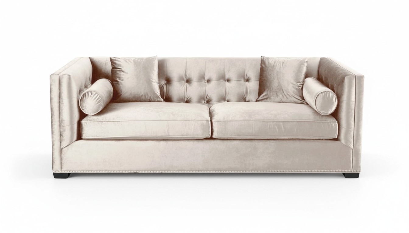Dreisitzer Beige Stoff Wohnzimmer Design Couchen Polster Sofas Chesterfield Neu