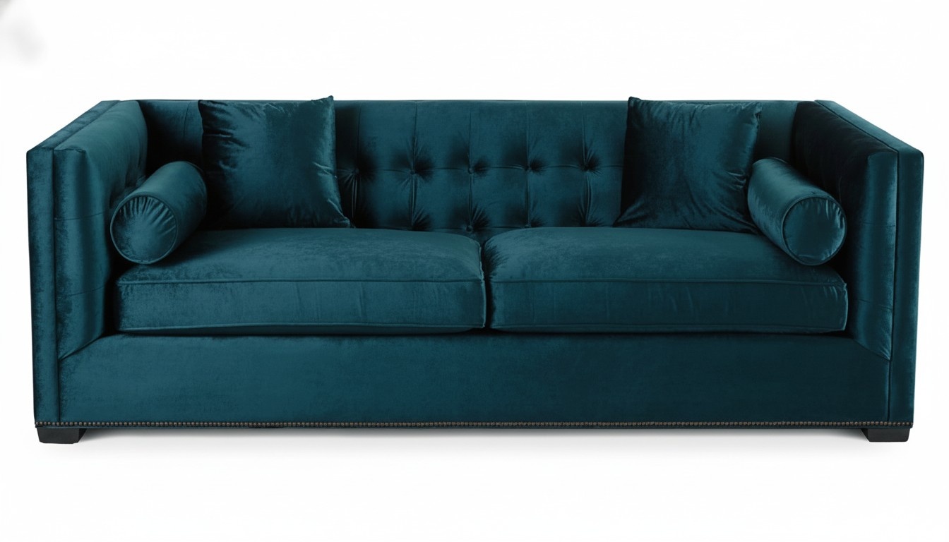 Dreisitzer Blau Stoff Wohnzimmer Design Couchen Sofa Sofas Chesterfield Couch