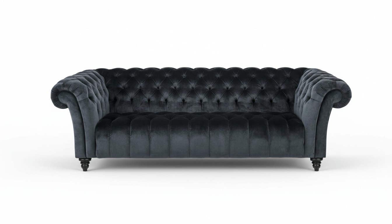 Dreisitzer Chesterfield Stoff Schwarz Design Couchen Polster Sofa Samt Möbel Neu