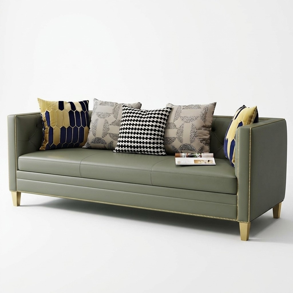 Dreisitzer Couch Polster Design Sofa Sitz Sofas Zimmer Blau Chesterfield Leder