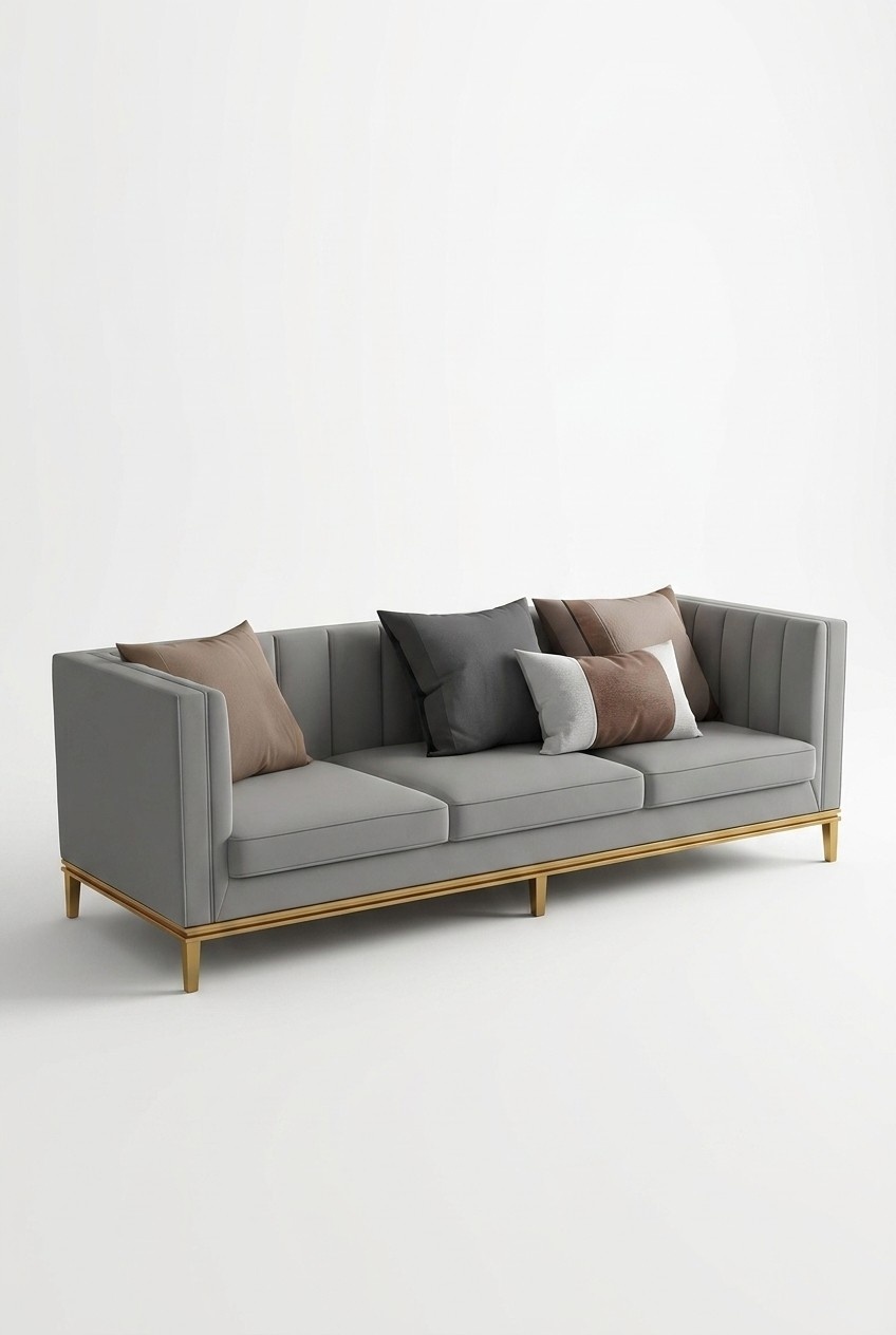 Dreisitzer Couch Polster Design Sofa 3er Sitz Sofas Zimmer Grau Chesterfield Neu