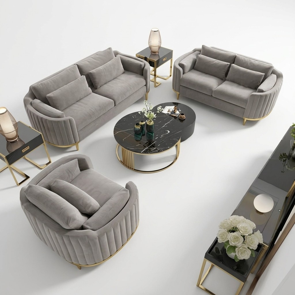 Dreisitzer Couch Polster Design Sofa 3er Sitz Sofas Zimmer Grau Chesterfield Neu