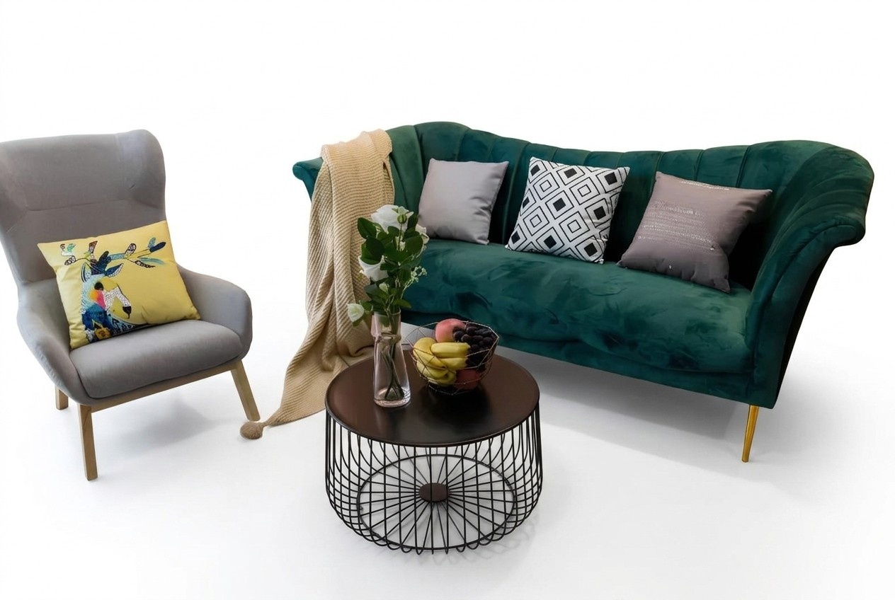 Dreisitzer Couch Polster Design Sofa 3er Sitz Sofas Grün Chesterfield Stoff Neu